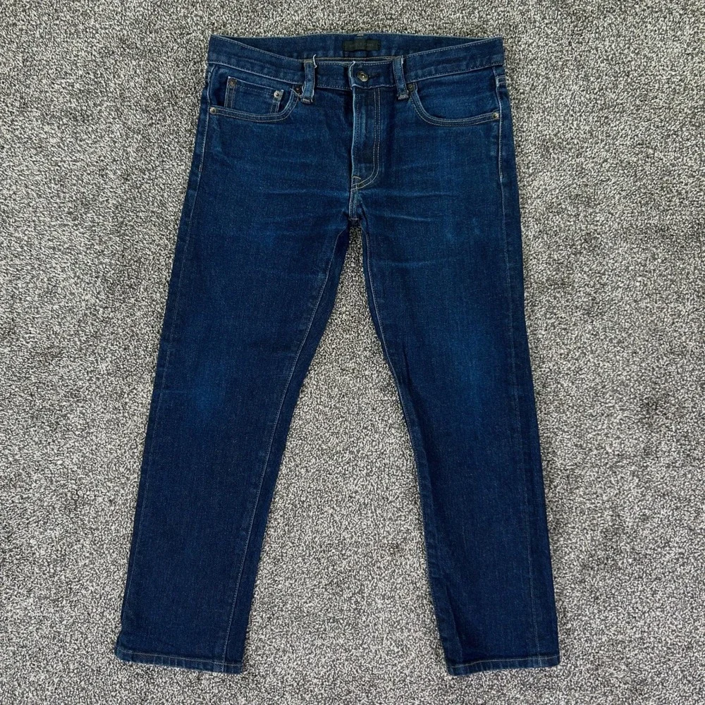 Uniqlo Kaihara Selvedge Indigo Blue Denim Jeans Men 31x32 Slim Straight Low Rise